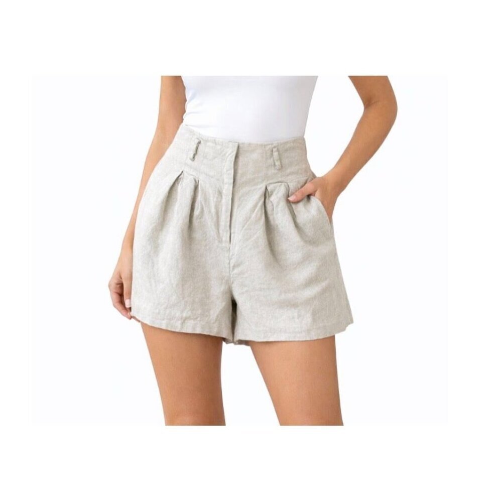 Zara women's shorts khaki linen blend high wasited shorts SZ SM Twister Movie
